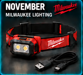 Milwaukee rechargeable head torch with charging cable