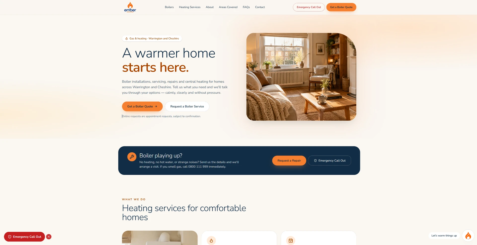 Ember Heating website screenshot