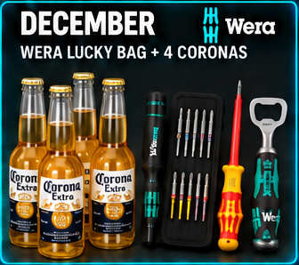 Wera Lucky Bag Limited Edition gift set with bottle opener and four Corona Extra bottles