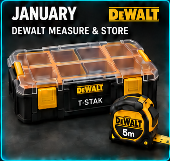 DeWalt TSTAK watersealed organiser and TOUGHSERIES 5m tape measure